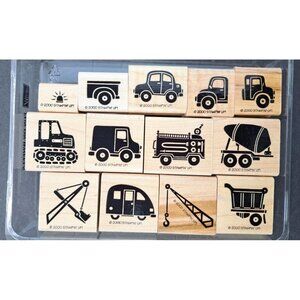 Stampin Up Fun On Wheels Rubber Stamp Set Of 13 Truck Car Tractor Fire Camper